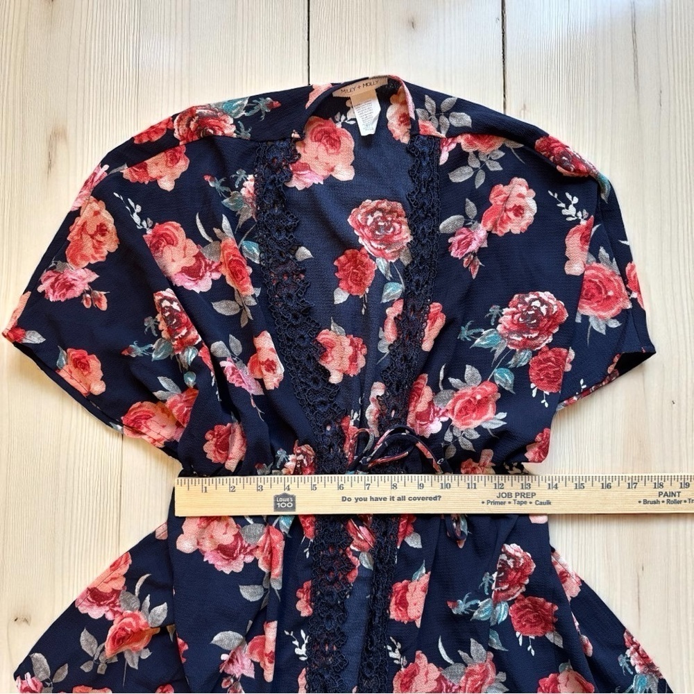 🌺 MILEY + MOLLY Navy Floral Kimono Tie-Front Cardigan – Medium - Picture 7 of 10